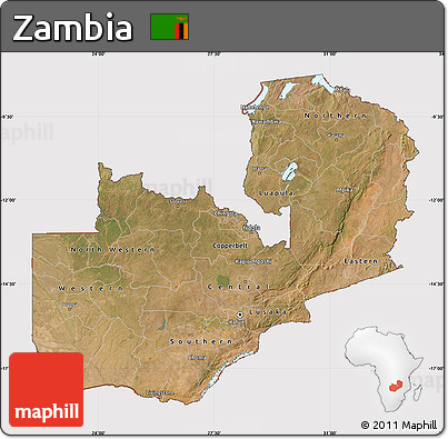 Satellite Map of Zambia, cropped outside