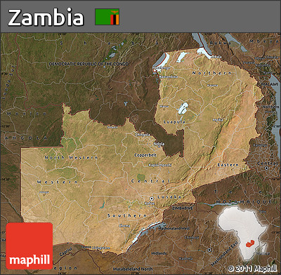 Satellite Map of Zambia, darken