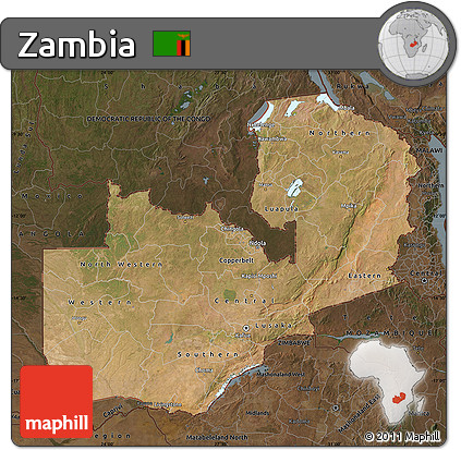 Satellite Map of Zambia, darken