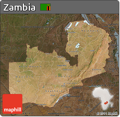 Satellite Map of Zambia, darken