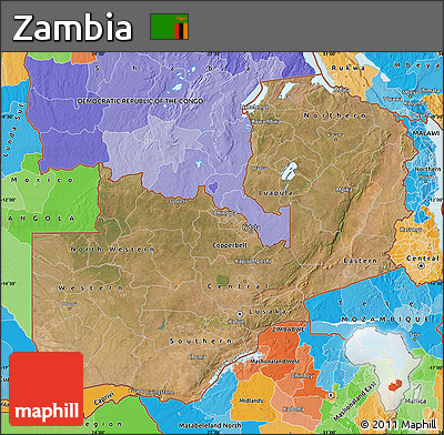 Satellite Map of Zambia, political outside