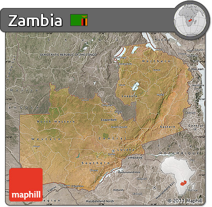 Satellite Map of Zambia, semi-desaturated