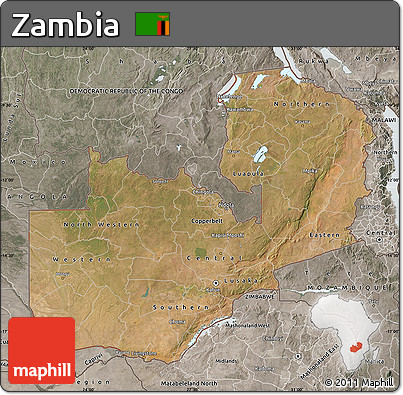 Satellite Map of Zambia, semi-desaturated