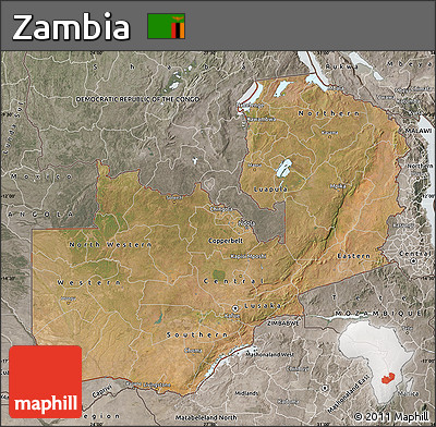 Satellite Map of Zambia, semi-desaturated