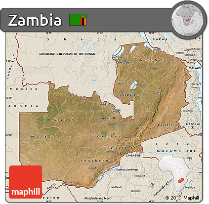 Satellite Map of Zambia, shaded relief outside
