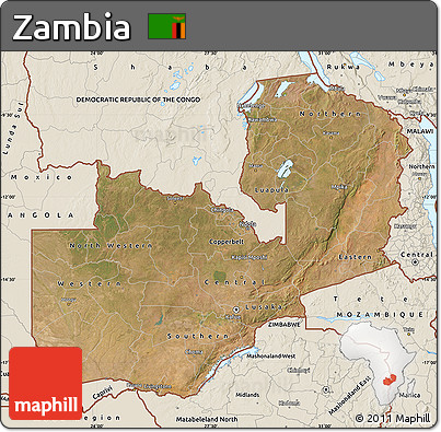 Satellite Map of Zambia, shaded relief outside