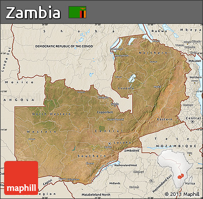Satellite Map of Zambia, shaded relief outside