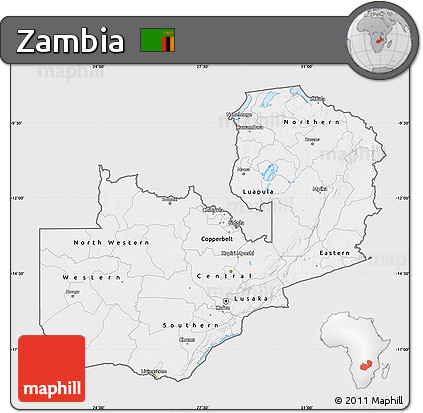 Silver Style Map of Zambia, single color outside