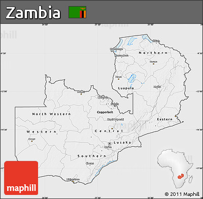 Silver Style Map of Zambia, single color outside