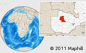 Shaded Relief Location Map of Mufumbwe, highlighted country