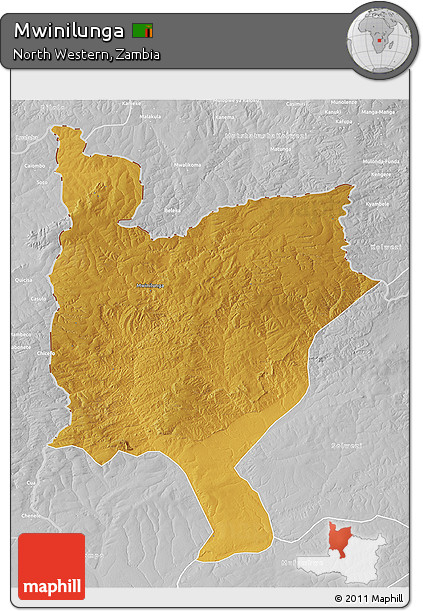 Physical 3D Map of Mwinilunga, lighten, desaturated