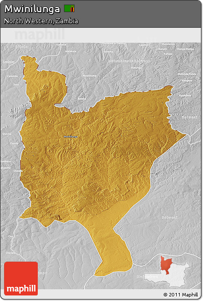 Physical 3D Map of Mwinilunga, lighten, desaturated