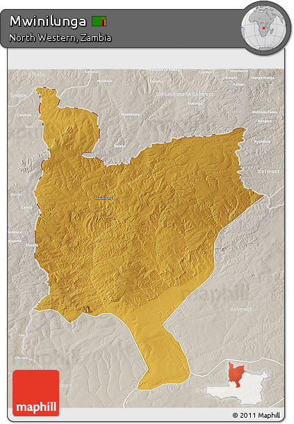 Physical 3D Map of Mwinilunga, lighten, semi-desaturated