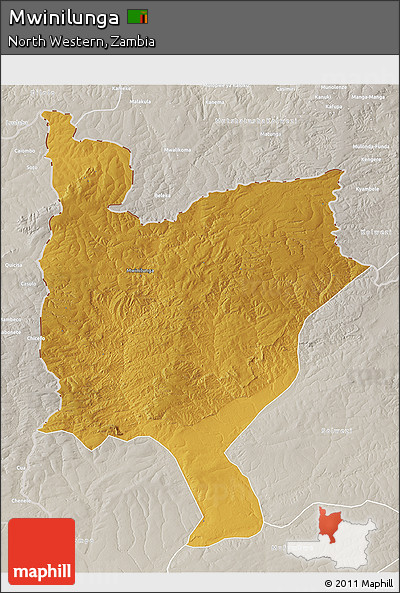 Physical 3D Map of Mwinilunga, lighten, semi-desaturated