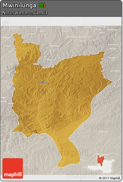 Physical 3D Map of Mwinilunga, lighten, semi-desaturated