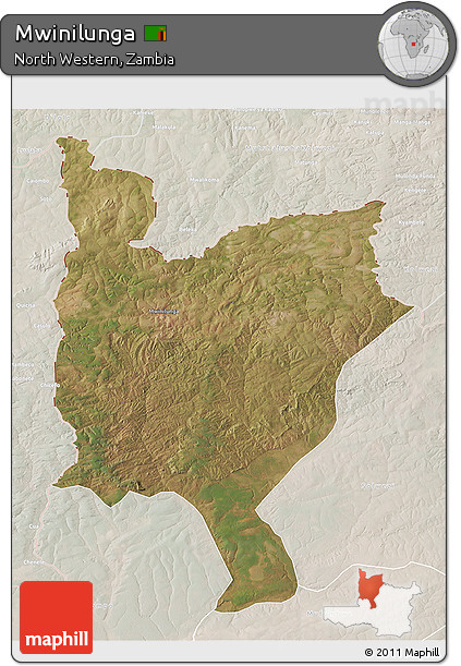 Satellite 3D Map of Mwinilunga, lighten