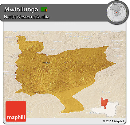 Physical Panoramic Map of Mwinilunga, lighten