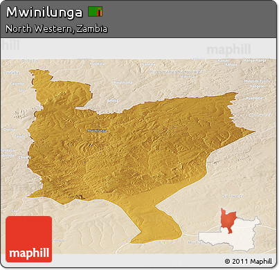 Physical Panoramic Map of Mwinilunga, lighten