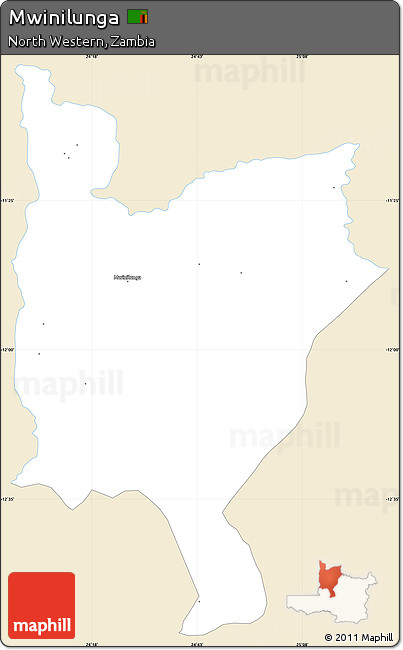 Classic Style Simple Map of Mwinilunga, single color outside