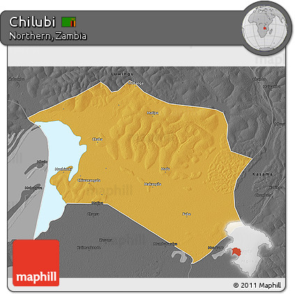 Physical 3D Map of Chilubi, darken, desaturated