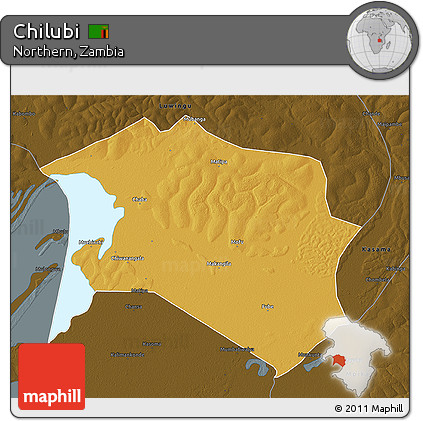 Physical 3D Map of Chilubi, darken
