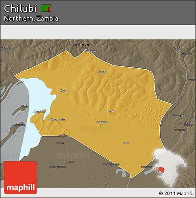 Physical 3D Map of Chilubi, darken, semi-desaturated