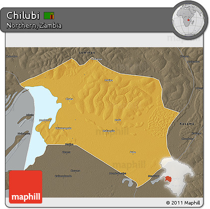 Physical 3D Map of Chilubi, darken, semi-desaturated
