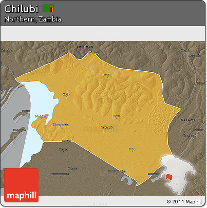 Physical 3D Map of Chilubi, darken, semi-desaturated
