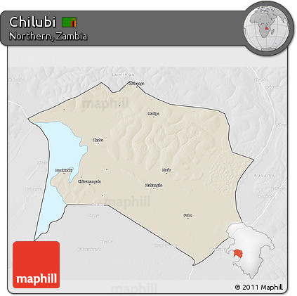 Shaded Relief 3D Map of Chilubi, lighten, desaturated