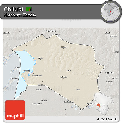 Shaded Relief 3D Map of Chilubi, semi-desaturated