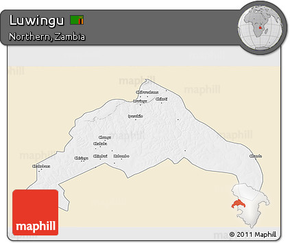 Classic Style 3D Map of Luwingu, single color outside
