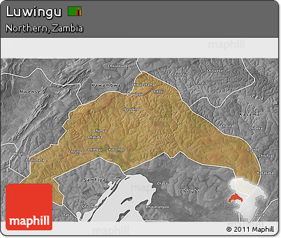 Satellite 3D Map of Luwingu, desaturated