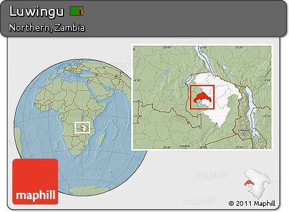 Savanna Style Location Map of Luwingu, highlighted parent region, hill shading