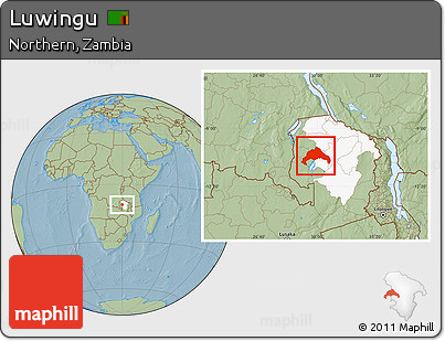 Savanna Style Location Map of Luwingu, highlighted parent region, hill shading