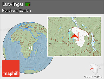Savanna Style Location Map of Luwingu, highlighted parent region, hill shading
