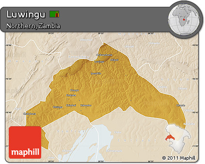 Physical Map of Luwingu, lighten