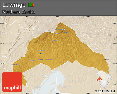 Physical Map of Luwingu, lighten