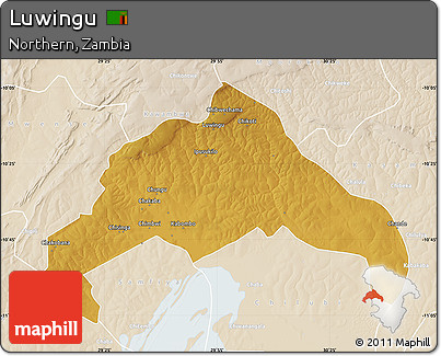 Physical Map of Luwingu, lighten