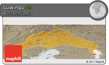 Physical Panoramic Map of Luwingu, semi-desaturated