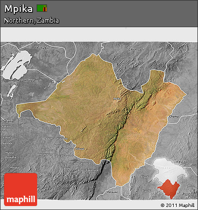 Satellite 3D Map of Mpika, desaturated