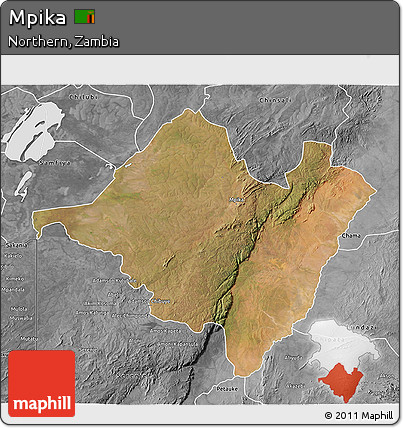 Satellite 3D Map of Mpika, desaturated