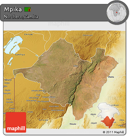 Satellite 3D Map of Mpika, physical outside