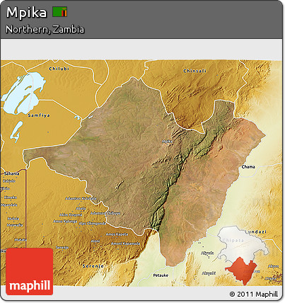 Satellite 3D Map of Mpika, physical outside