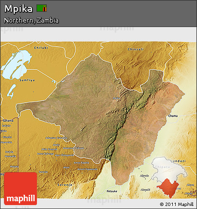 Satellite 3D Map of Mpika, physical outside
