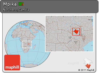 Gray Location Map of Mpika, within the entire country