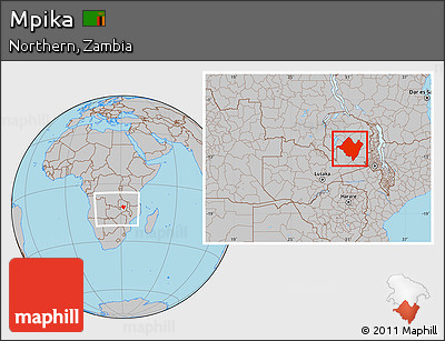Gray Location Map of Mpika, within the entire country