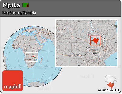 Gray Location Map of Mpika, within the entire country