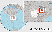 Gray Location Map of Mpika, highlighted country, highlighted parent region, within the entire country