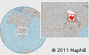 Gray Location Map of Mpika, highlighted parent region, within the entire country, hill shading