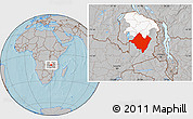 Gray Location Map of Mpika, highlighted parent region, hill shading